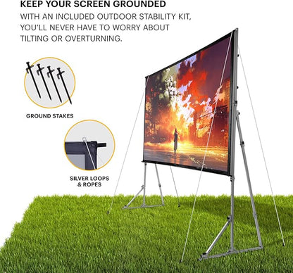 Kodak 120” Dual Projector Screen w/Stand | Fast Fold Gray Front & Rear Projection Backdrop for Outdoor & Indoor Movies with Tripod, Outdoor Stability Kit, & Black Storage Carry Case