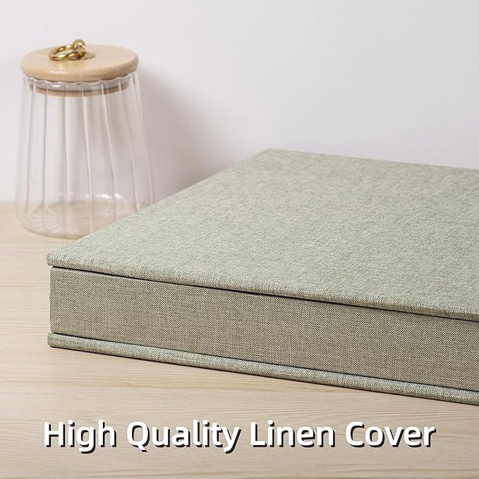 Super Large Photo Album Self Adhesive Scrapbook Album for 4×6 5×7 8×10 10×12 or Bigger Pictures DIY Magnetic Linen Cover Album 80Sheets/160Pages DIY Photo Album(Grass Green)
