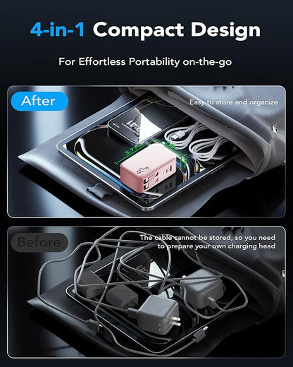 Retractable USB C Charger Wall Plug with Dual 35.5in/90cm Type C Cables Cords,40W Fast Charging Foldable Block Multi Charger for All Devices for iPhone 17/16/15/14/13/12,iPad,Galaxy,Pixel