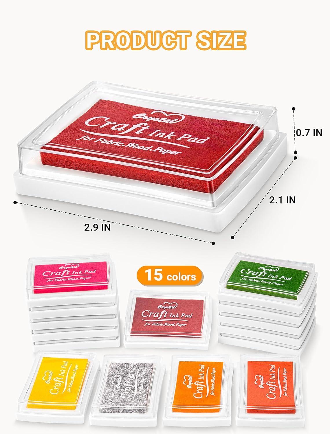 MERDTTES 15 Colors Craft Ink Pads, Washable Finger Ink Pads for Stamps for Kids DIY, Paper, Wood Fabric, Scrapbooking, Rubber Stamps (15 Pack)