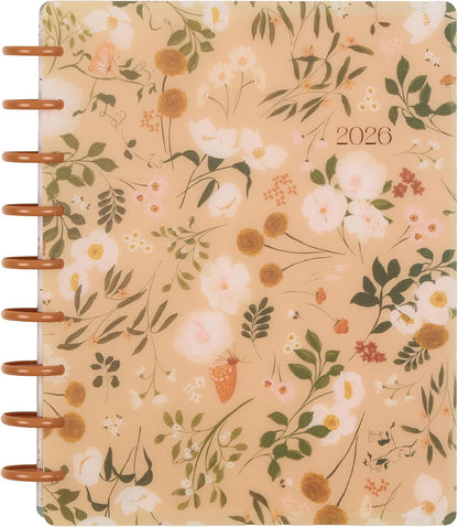 Happy Planner Disc-Bound Planner Jan.–Dec. 2026, Includes 3 Extra Months and 2 Sticker Sheets, Classic Size, 7" x 9.25", Dashboard Layout, Vintage Garden Tan