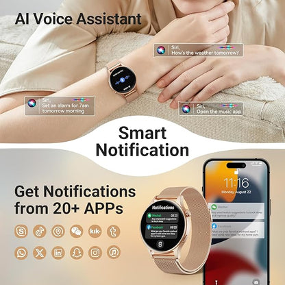 Fitpolo Smart Watch for Women,1.3" AMOLED Touchscreen Fitness Tracker, Make/Answer Calls, Heart Rate SpO2 Monitor,IP68 Waterproof,Sleep Activity Tracking Smartwatch for Android Phones iPhone (Gold)