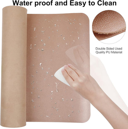 Boutilon Leather Desk Pad Protector,Non-Slip Mouse Pad,Laptop Desk Pad,Office Mouse Mat,Waterproof Leather Desk Blotter,Desk Writing Pad for Office and Home (M-Champagne,30"x14")