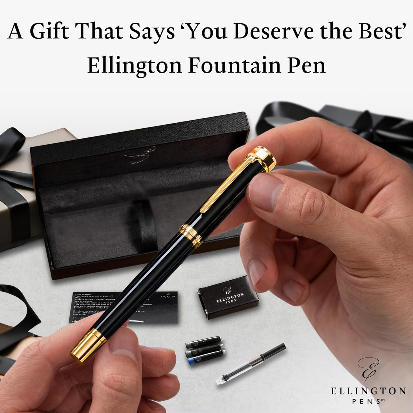 Luxury Fountain Pen Set- Fountain Pens for Writing - Smooth Extra Fine Nib - Includes Refillable Ink Converter, 3 Ink Cartridges [Black & Blue], Gift Box - Elegant Calligraphy