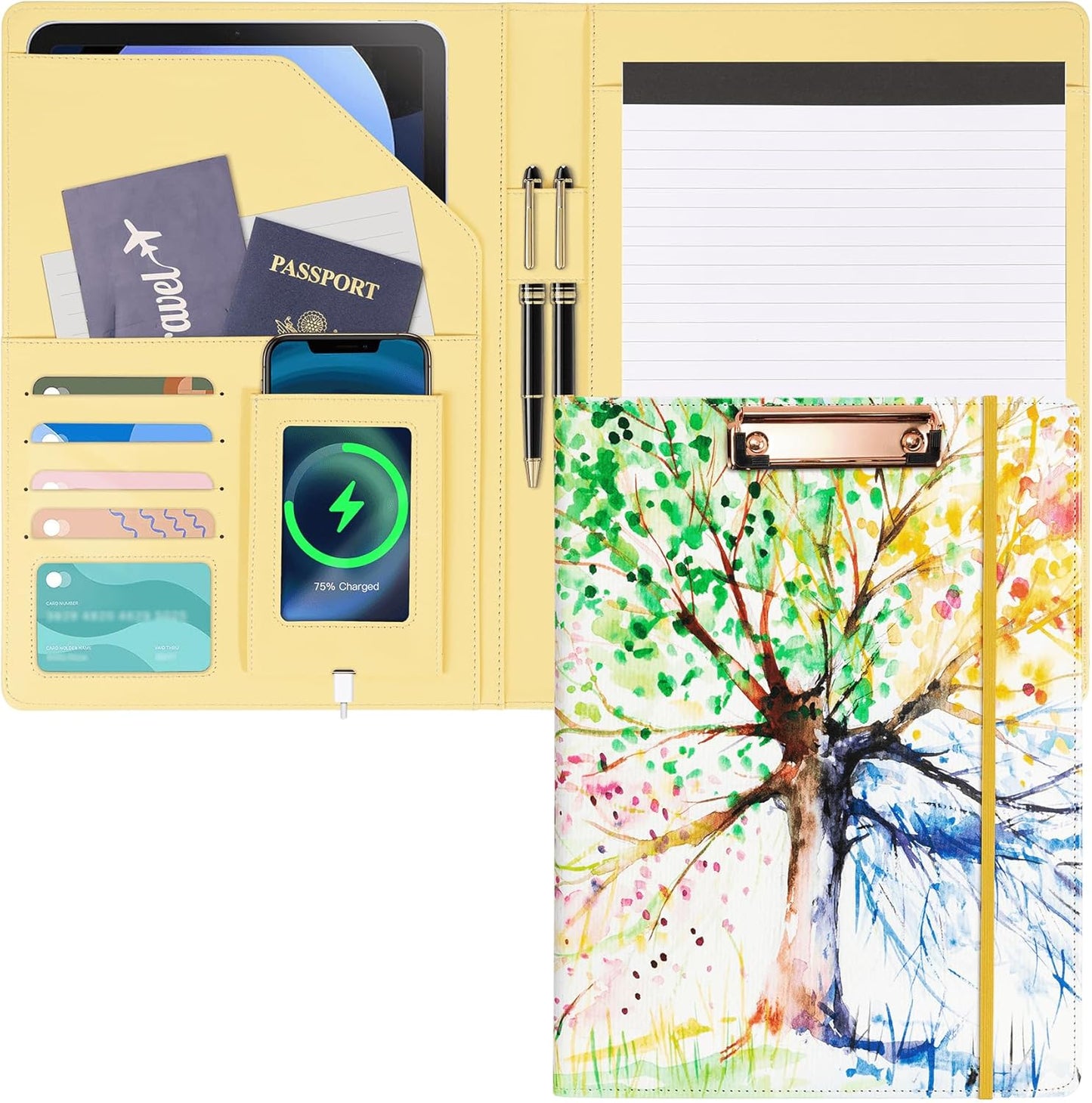 Padfolio with Clipboard 8.5x11" Business Portfolio for Women Personalized Leather Binder Portfolios,Four Seasons Tree