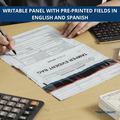 12”x16" Opaque Plastic Deposit Bags with Security Tape Tamper Evident - Secure Bank Deposits, Cash Handling, & Currency Transport | Self-Sealing Tape with Hidden Graphics | 100-Pack