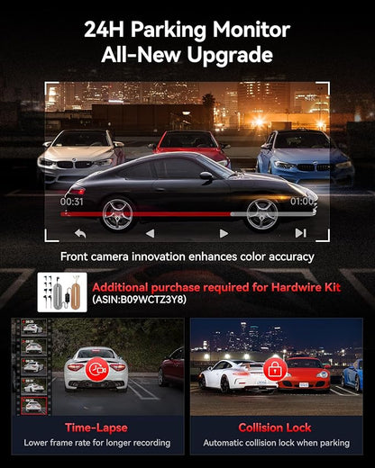 REDTIGER ViewClear 70 4K+2.5K Dash Cam Front and Rear, 8MP STARVIS 2 IMX678 x Noctura™ Sensor, Dual HDR Hyper Night Clarity, 5.8GHz WiFi 6, 30MB/S Fast Download, Dash Camera with 24H Parking Monitor