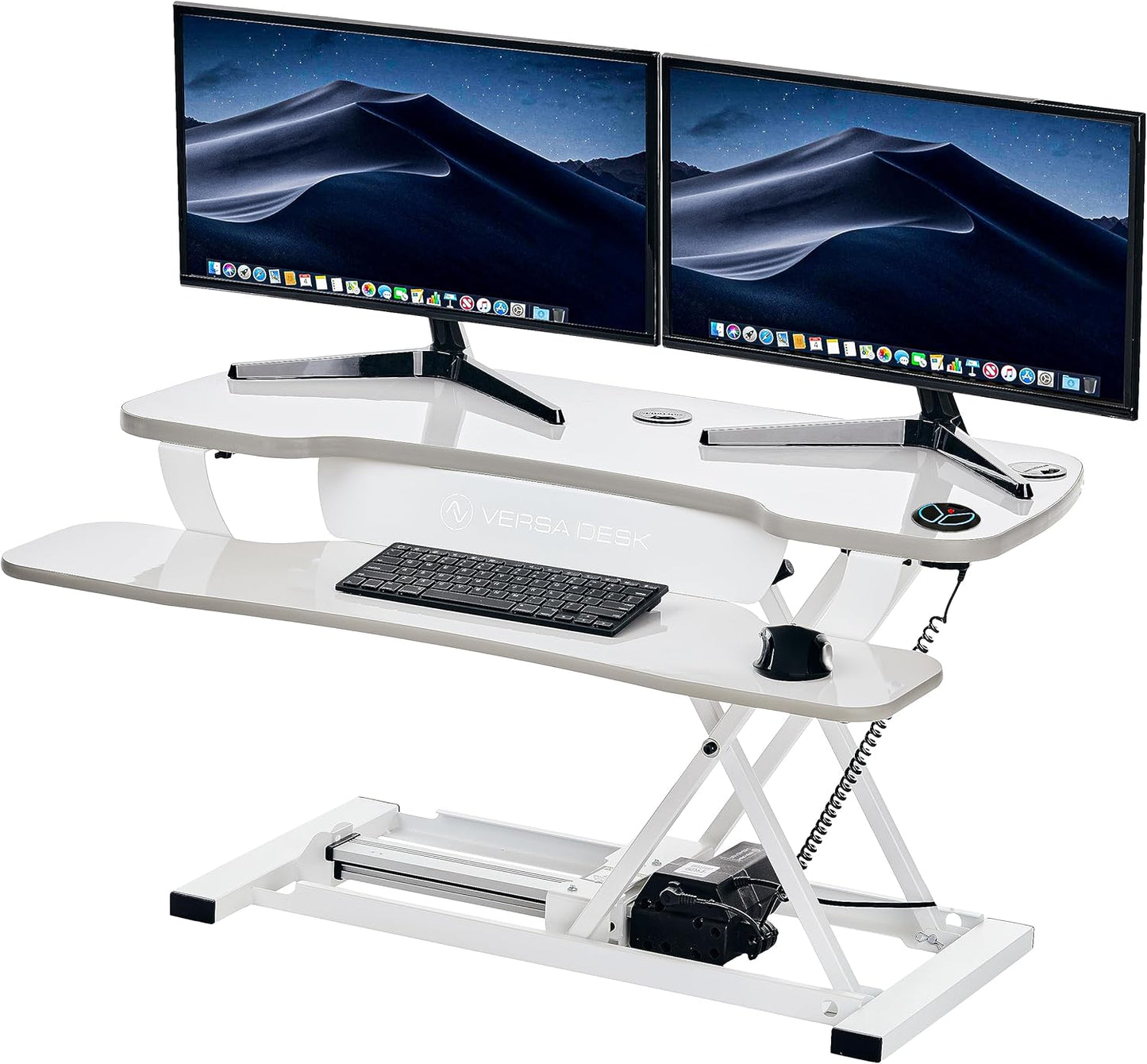 VERSADESK® Electric Standing Desk Converter, 40 Inch Large PowerPro™ Height Adjustable Sit to Stand Desk Riser with Keyboard Tray, Built-in USB Charging Outlet, Ergonomic Workstation, White