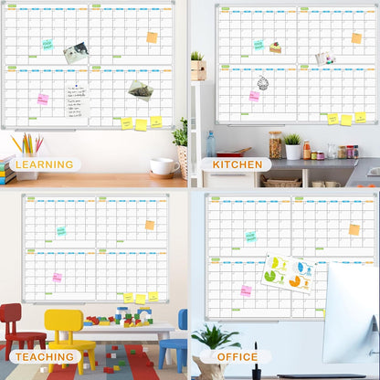 JILoffice Magnetic Dry Erase Calendar Whiteboard, 4 Month White Board Planner 48 X 36 Inch, Silver Aluminum Frame Wall Mounted Board for Office Home and School