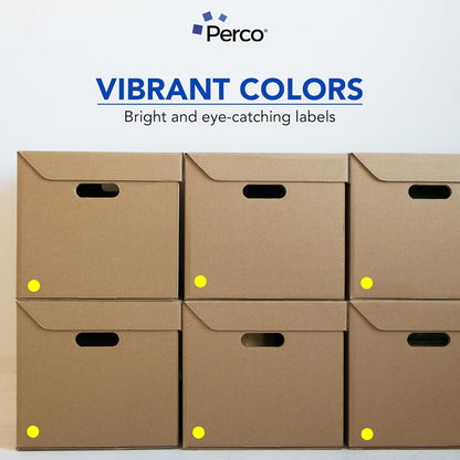 Perco Fluorescent Yellow 1-Inch Round Circle Dot Sticker Labels with Easy Peel Perforation - 1,000 Labels per Roll - Strong Adhesion, Vibrant Colors for Organizing, Crafting & More - Made in USA
