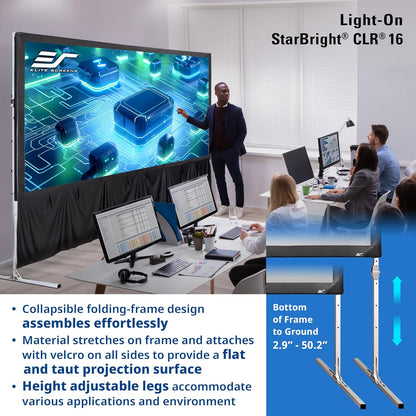 Elite Screens 122" Portable Projector Screen with Stand, Folding Frame, ALR/CLR Ceiling Light Rejecting, Indoor Use, LPS123H-SBCLR16