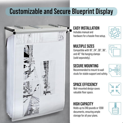 Adir Blueprint Wall Rack - Blueprint Plans Organizer and Construction Plan Holder - Poster Display and Map Rack for Office and Home (Without Blueprint Clamps)