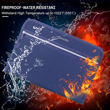 Fireproof Safe Accordion File Organizer Bag Folder,Waterproof Expanding Filing Folder with 14 Pockets, A4 Letter Size, Document Organizer Holder and Color Labels /2 Zipper, Navy Blue 14.3" x 9.8"