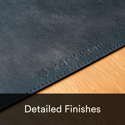 Premium Distressed Faux Vegan Leather Desk Mat | Multifunctional Desk Pad for Home Office | (Black/Grey, 15.75" x 36")