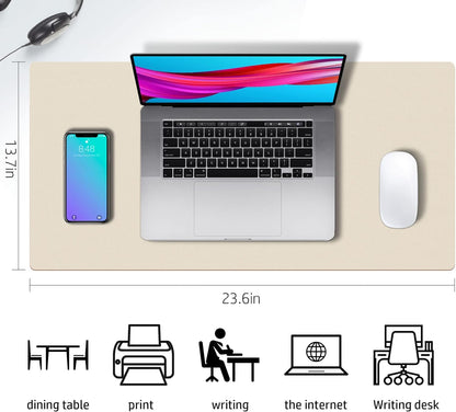 Aothia Double-Sided PU Leather Desk Pad - Non-Slip Large Mouse Pad & Desk Mat for Office, Home - Waterproof, Easy to Clean, Durable Dual-Sided Surface (23.6"x13.7", Beige)