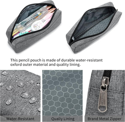 Della Gao Small Pencil Case Large Capacity Pencil Pouch Marker Pen Bag Coin Pouch Office Stationery Organizer (Grey)