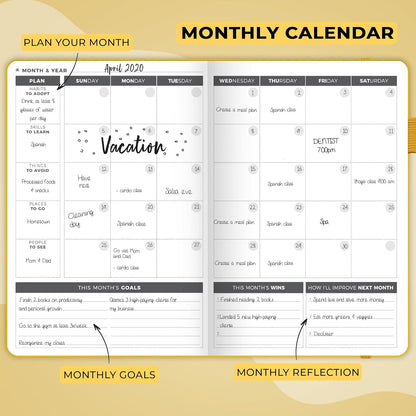 Clever Fox Planner – Undated Weekly & Monthly Planner for Productivity, Time Management & Goals – Organizer Journal – A5 (Amber Yellow)