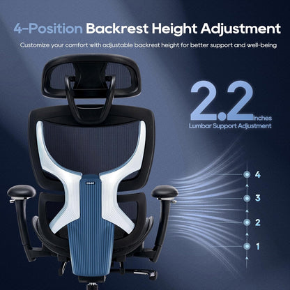 COLAMY Ergonomic Mesh Office Chair with Footrest, Executive High Back Computer Desk Chair with Wide Headrest and Adjustable 3D Arms, Backrest, Tilt Lock and Lumbar Support(Black)