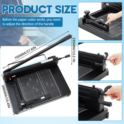 12 Inch A4 Guillotine Paper Cutter Heavy Duty Paper Cutter 400 Sheet Capacity Stack Cards Trimmer Steel Slicer with Metal Base for Cards Leather Office Home School (Black)