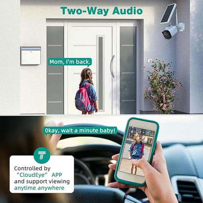 Solar Security Cameras Wireless Outdoor,Home Security Camera System with Motion detection,2.4G WiFi Outdoor Camera Wireless,Solar-Powered 4MP 4 Cam-Kit,2K Night Vision,2-Way Audio,No Subscription,IP66