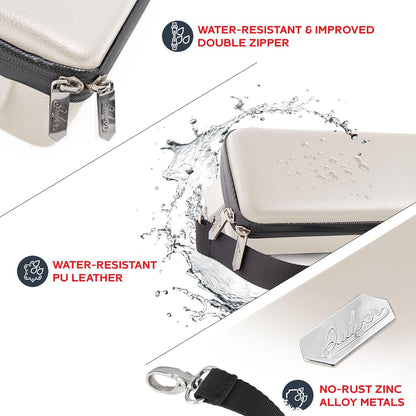 Quiver Time White Quiver Card Carrying Case - TCG Cards Deck Box Holder for Trading Cards, MTG Bag Playing Card Case (+Wrist & Shoulder Strap, Dividers, Separators, Corner Pads + 100 Apollo Sleeves)