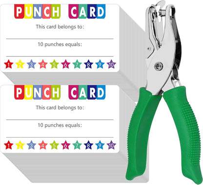 200 PCS Punch Cards, Incentive Card with Handheld Puncher Kit Star Shaped Incentive Loyalty Reward Cards Boost Creativity & Skills Development for Business, Classroom, Students Behavior, 3.5” x 2”