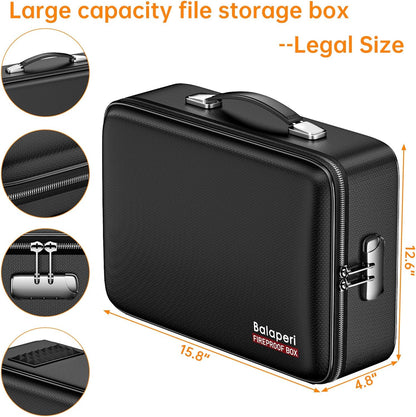 Fireproof File Organizer with Fireproof Zipper,Fireproof Document Box Hard Case with Lock,Portable Document Safe for Important Document Laptop Valuables(Black,15.8"x4.8"x12.6")