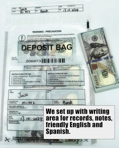 Plastic Deposit Bags 200-Pack 9''x12'', Clear Security Bank Deposits,Cash register,Money bag for Cash,Bank Pocket,Tamper-Evident,Unique Barcode