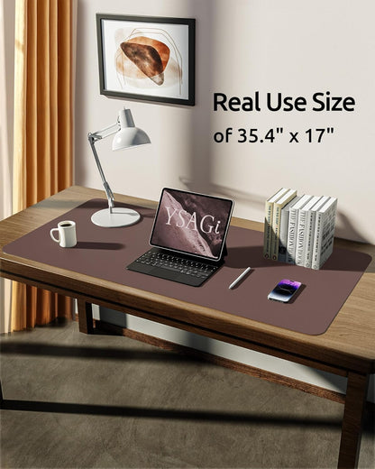 YSAGi Leather Desk Protector, Office Mat, Large Mouse Mat, Non-Slip PU Leather Blotter, Laptop Desk, Waterproof Writing Pad for Office and Home (Chocolate, 35.4" x 17")