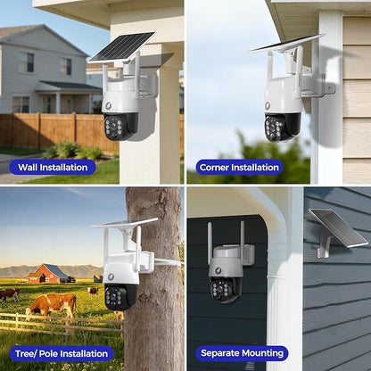 xmartO 4MP QHD Wireless PTZ Solar Security Camera Outdoor/Indoor for Homes, WiFi 6 5G Dual Band, Wire-Free Easy Installation, No Monthly Fee (Wall/Ceiling/Corner/Tree/Pole Mount, SDK4034 2-Pack)
