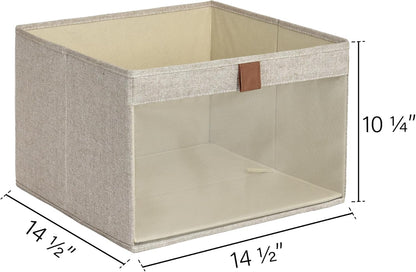 StorageWorks Closet Storage Bins, Extra Large Storage Baskets with Clear Window and Handles, Foldable Fabric Organizer for Clothes, Shelves, Brown and Beige, 3 Pack