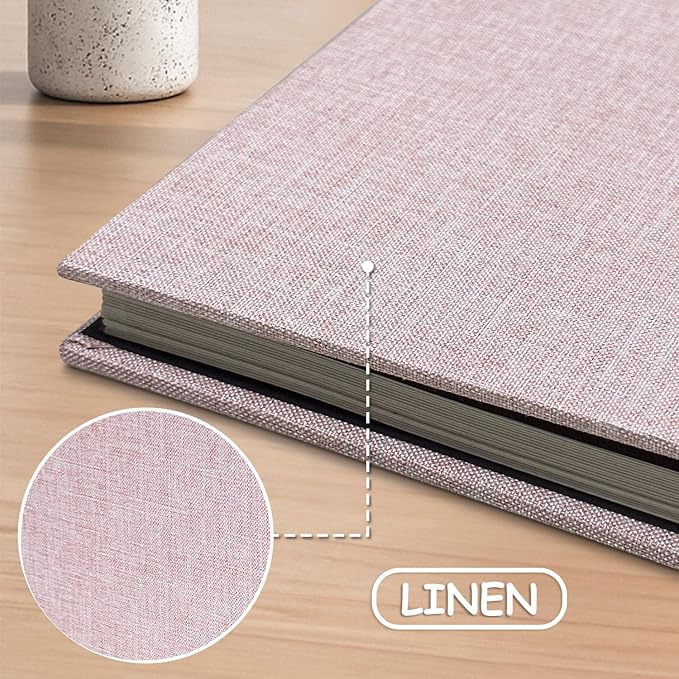 Large Photo Album Scrapbook, Holds 4x6, 8x10 Pictures, Self-Adhesive Pages for Baby, Wedding, Travel & Family Memories, Includes Metallic Pen & Scraper, Light Pink DIY Memory Book for Gifts