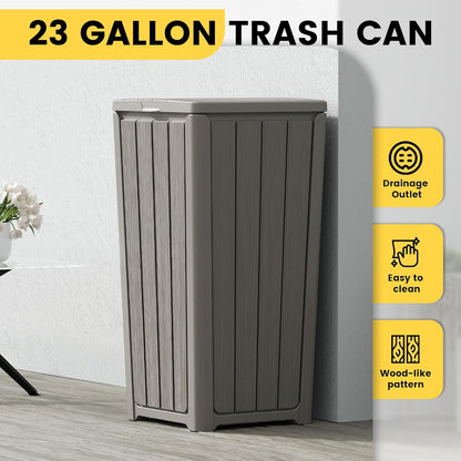 Outdoor Trash Can with Lid, Waterproof Resin Garbage Can with Tiered Lid, Outside Trash Bin for Patio, Kitchen, Backyard or Deck
