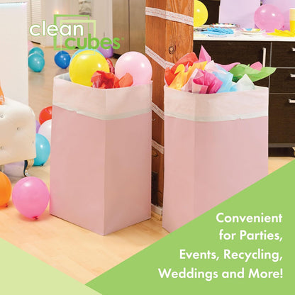 | 30 Gallon Disposable Trash Cans (3-Pack) with Fitted Trash Bags - Reusable Garbage and Recycling Bins for Parties, Events, and More (Pink- 30” Height x 17” Width x 14” Depth)