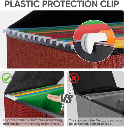 BALEINE File Organizer Box with Lid, Collapsible File Folder Organizer with Plastic Slide, Hanging File Folder Box for Office Document Storage (1 Pack, Red)