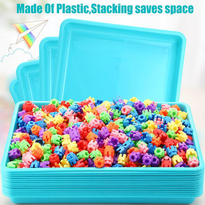 Maitys 15 Pcs Flat Plastic Trays 16.1 x 11.8'' Sensory Storage Tray Paper Stackable Classroom Bins for Office Home Organizer Arts and Crafts Supplies(Mint Green)
