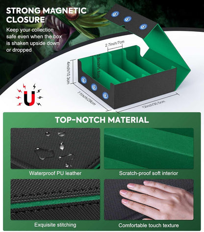 MoKo Trading Card Storage Box, 3000+ MTG Deck Box with 24 Colorful Dividers & 4 Card Supporters, Commander Card Deck Case Fits for Magic Game Cards, YugiOh, TCG, PTG and Sport Cards, Green