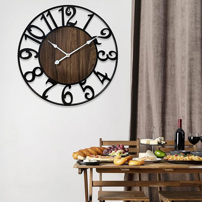 30 Inch Large Wall Clock for Living Room Bedroom Kitchen Mantel Decor, Battery Operated Decorative Quiet Ticking Metal Round Modern Farmhouse Arabic Numerals Big Clock Wall Decor