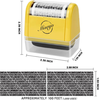 Miseyo Wide Identity Theft Protection Roller Stamp Set - Yellow (3 Refill Ink Included)