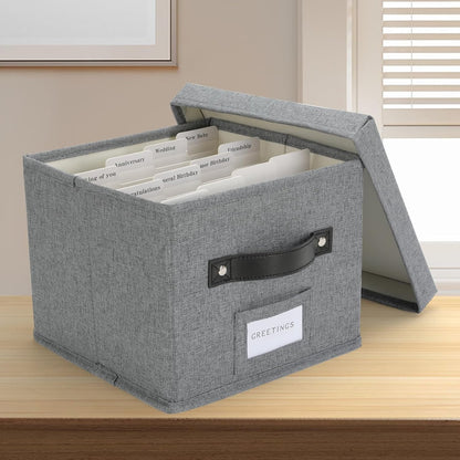 Greeting Card Organizer with dividers - Storage Box with lid Holds 150+ Cards - Assortment Box for Greeting Cards,Recipes, Photos, Envelopes, Keepsake - 9 x 9 x 7 Inches (Gray, 1 pcs)