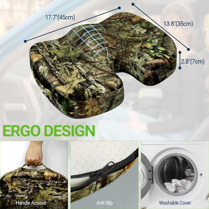 Gel Seat Cushion for Car Office - Memory Foam Pain Relief Chair Pillow Cushions - Tailbone Sciatica Coccyx Butt Lumbar Support Pad for Sitting Driving Traveling, Velvet, Mossy Oak
