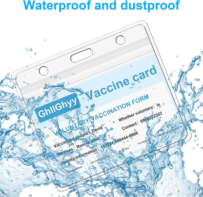 100PCS Thick Horizontal ID Cards Holder 4.52x4.13 Inchs Vaccination Card Holder Protector Clear PVC Sleeve Business Card Badge Holder with Waterproof Type Resealable Zip