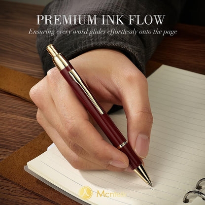 Red Gel Pen With 24K Gold Finish, Fine lacquer work, Fancy Men's And Women's Gift Set, Professional, ADMOK Black Refill, Smooth Writing, Executive, Commercial, Click, Nice Retractable Pens