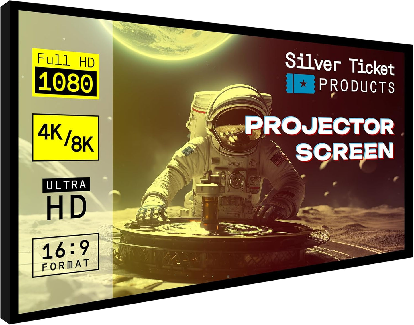 Silver Ticket Products STR Series 6 Piece Home Theater Fixed Frame 4K / 8K Ultra HD, HDTV, HDR & Active 3D Movie Projection Screen, 16:9 Format, 165" Diagonal, Silver Material STR-169165-S