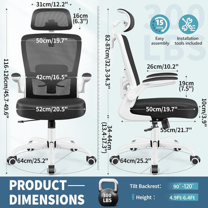 FelixKing Ergonomic Office Chair, Headrest Desk Chair with Adjustable Lumbar Support, Home Office Swivel Task Chair with High Back and Armrest, Adjustable Height Gaming Chair (White)