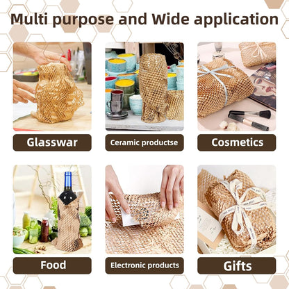 Honeycomb Packing Paper Wrap 12"x100' Sustainable Alternative to Bubble Wrap for Moving Shipping/Gift, Biodegradable & Fully Recyclable Bubble Paper Wrapping with 20 Fragile Sticker……