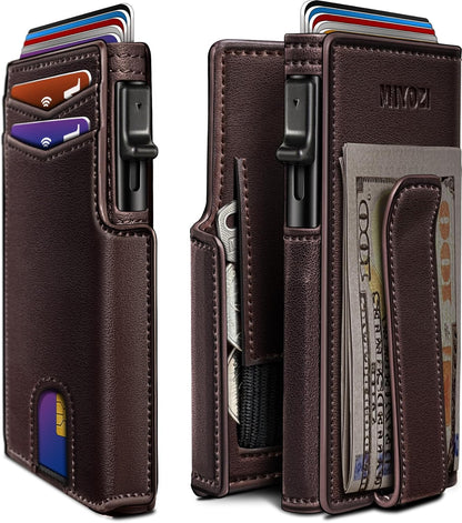 Men Wallet,with Money Clip Coins Pocket ID Window,Slim Front Pocket RFID Blocking Pop-up Card Holder 3.9"x 2.7", Gift Boxed