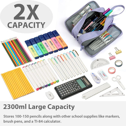 Pencil Case Pouch Box Bag School Supplies Girls Boys Kids, Cute Preppy Stuff Big Capacity Aesthetic Pen Organizer, Back to College Stationary, Purple, Extra Large Style, 2300ml