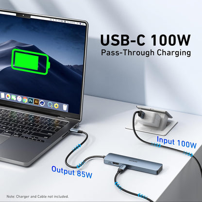 BENFEI USB C HUB 6-in-1 with HDMI(4K@60Hz), 100W Power Delivery, 10Gbps 2*USB-A and 2*USB-C, Silicone Cable, Aluminum Case Compatible with iPhone 15 Pro/Max, MacBook, iPad Pro, iMac, S23, XPS17