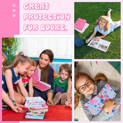 6 Pack Stretchable Book Cover Jumbo Fabric Book Covers Colorful Pattern Print Book Protector Washable Reusable Protective Textbook Cover for Hardcover Textbooks up to 9 x 11 Inch (Unicorn Pattern)
